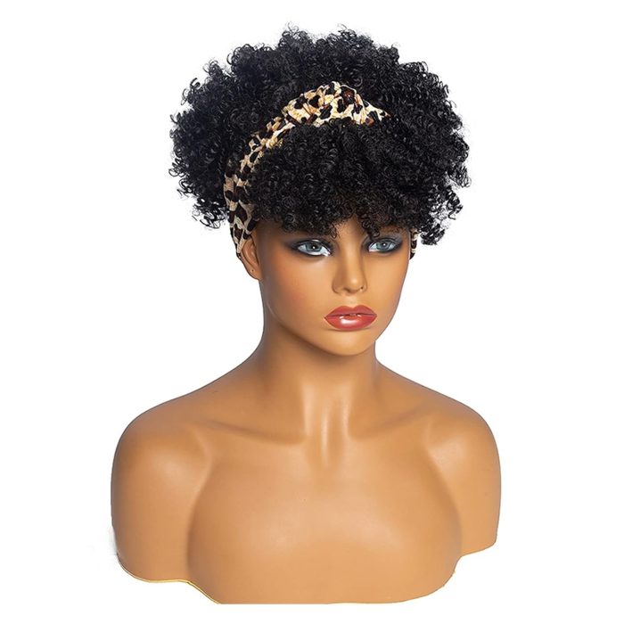 Wig Short Turban Wig Fluffy Headband Wig Synthetic Wrap Wig, Linked Turban Afro Culry Hair Wigs for Women for Party Wig Short Turban Wig Fluffy Headband Wig Synthetic Wrap Wig, Linked Turban Afro Culry Hair Wigs for Women for Party